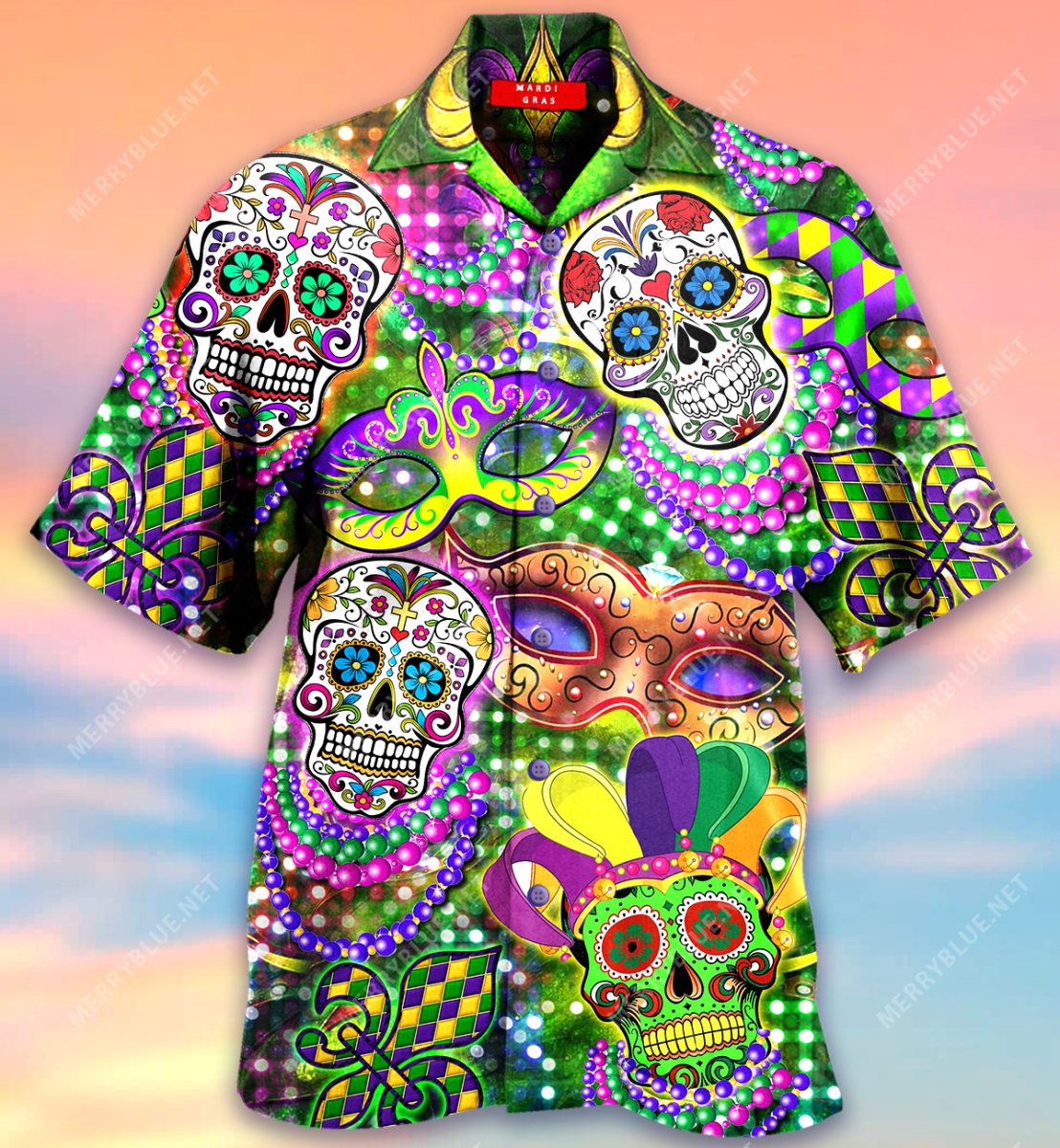 Skull Lovers Mardi Gras Hawaii Shirt, Skull Short Sleeve Shirt