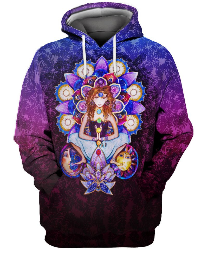 Hippie Yoga Girl 3D Hoodies T-Shirt Long Sleeve Gifts For Girls Women Friends – T168