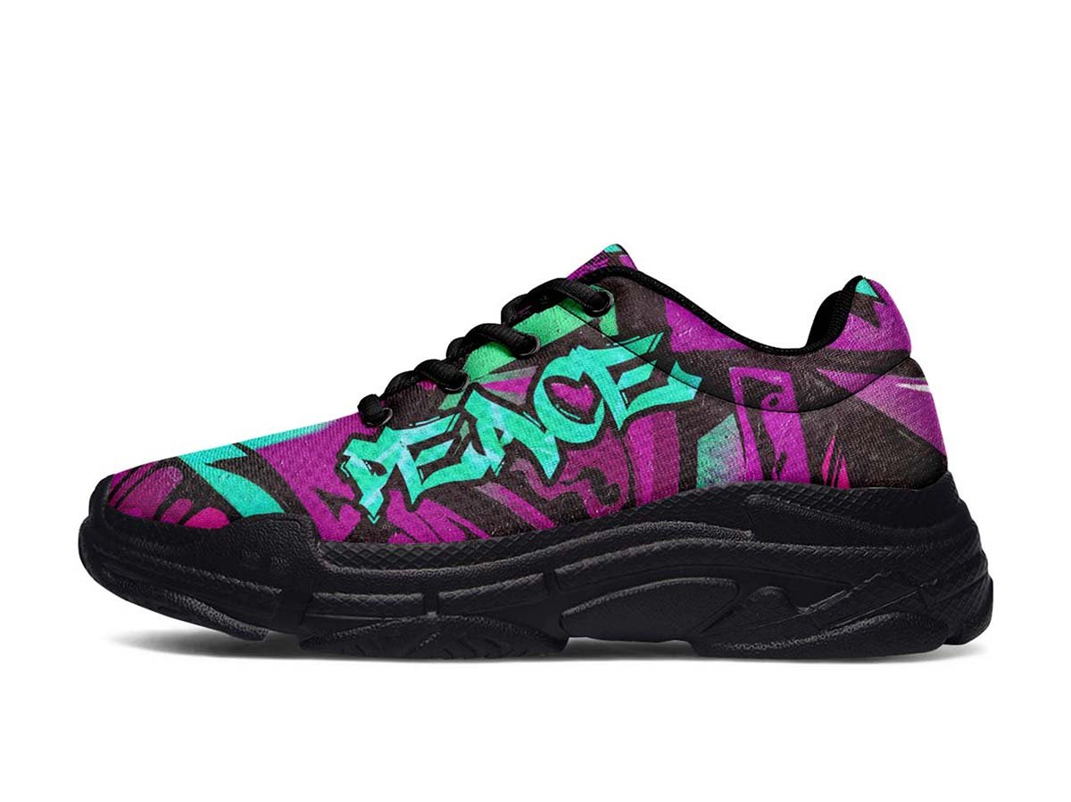 Purple Blue Peace Love Graffiti, Chunky Sneakers, Platform Sneakers, Chunky Sole, Vegan Shoes, Men’S Shoes, Woman’S Shoes, Custom Printed, Abstractprint