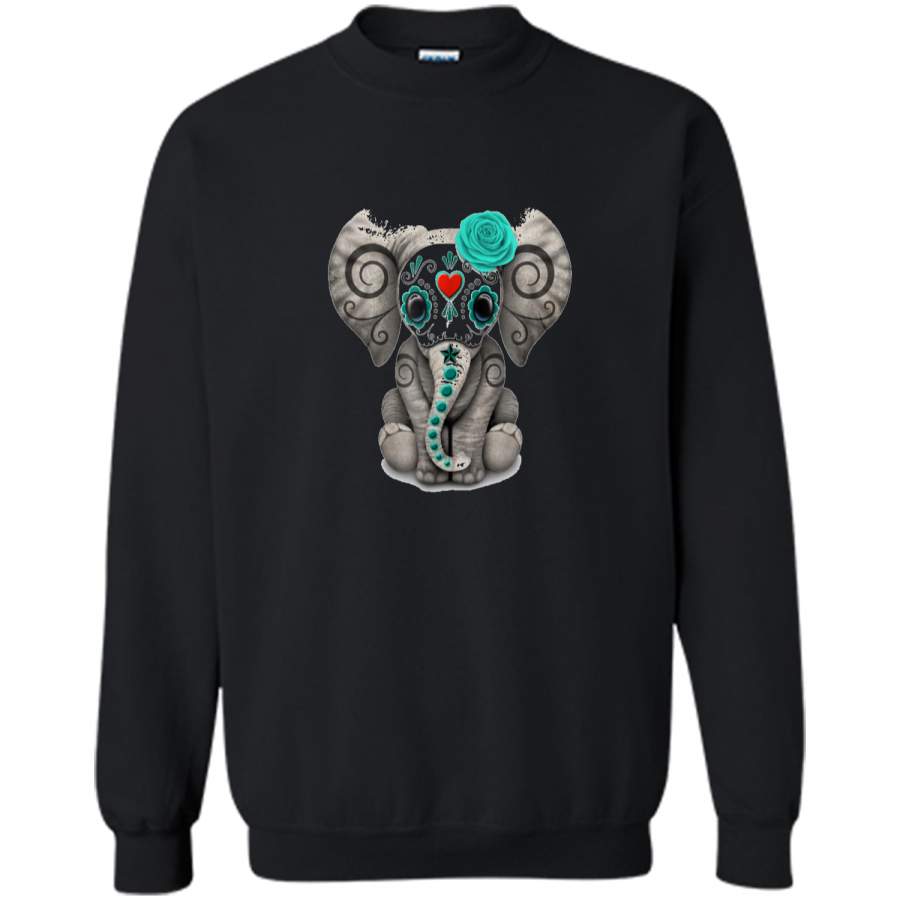 Sugar Skull Elephant Day Of The Dead Halloween  Printed Crewneck Pullover Sweatshirt