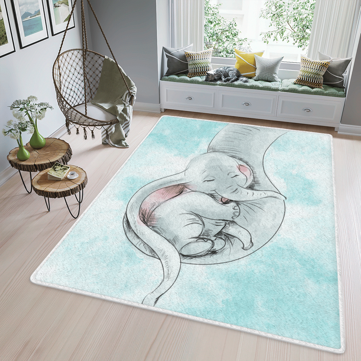 Wooni Baby Elephant Area Rug Rectangle Rug Wn1011143