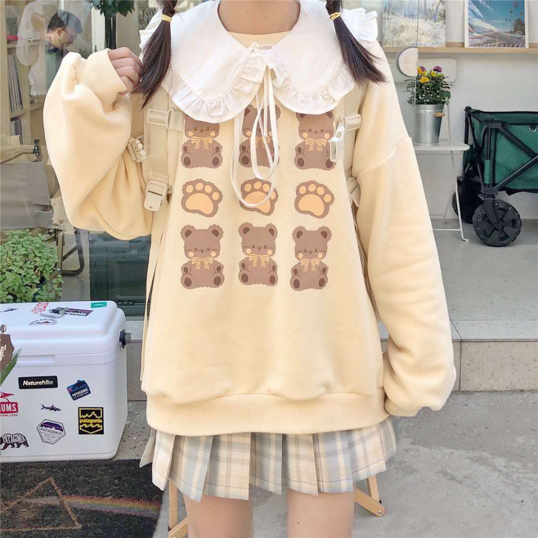 Cute Cartoon Hoodie Japan Fashion Oversize Autumn Tops Cute Winter High Street Sweatshirt Women Clothes Hooded Bear Hoodie Girls alx