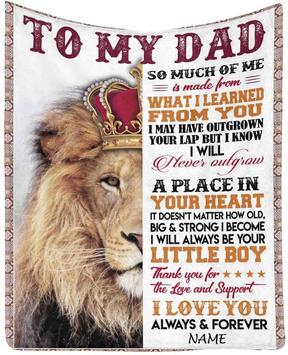 Ipersonalized Bed Blanket Throw To My Dad From Son, Lion Blanket Father’S Day , Christmas Gift For Dad