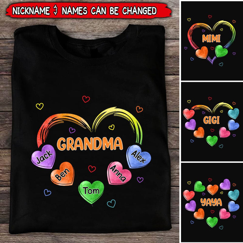 Colorful Sweet Heart Grandma Auntie Mom Kids Personalized T-Shirt, Mother’S Day Gift Shirt