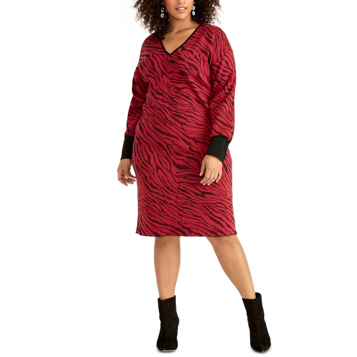 Plus Bernadette Womens Animal Stripe Long Sleeves Sweaterdress