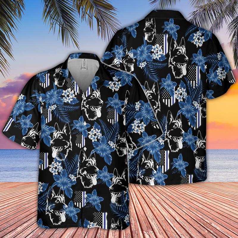 Blue German Shepherd Police Seamless Pattern Hawaii Shirt For Men Women Ha40968