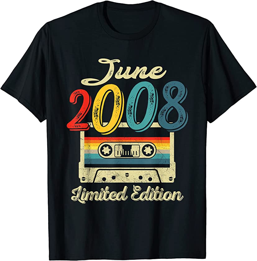 Vintage June 2008 Cassette Tape 13th Birthday Decorations T-Shirt