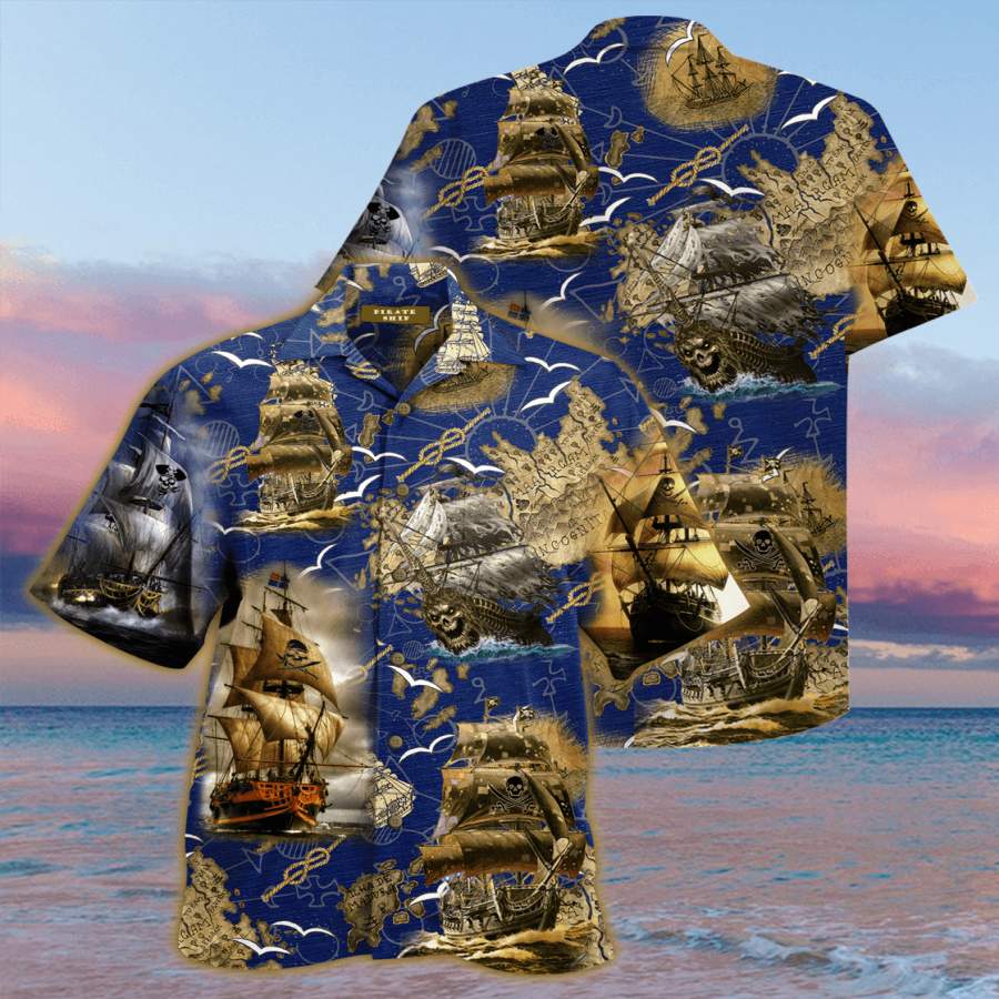 Amazing Pirate Ship Halloween Hawaii Aloha Shirts Ha54098