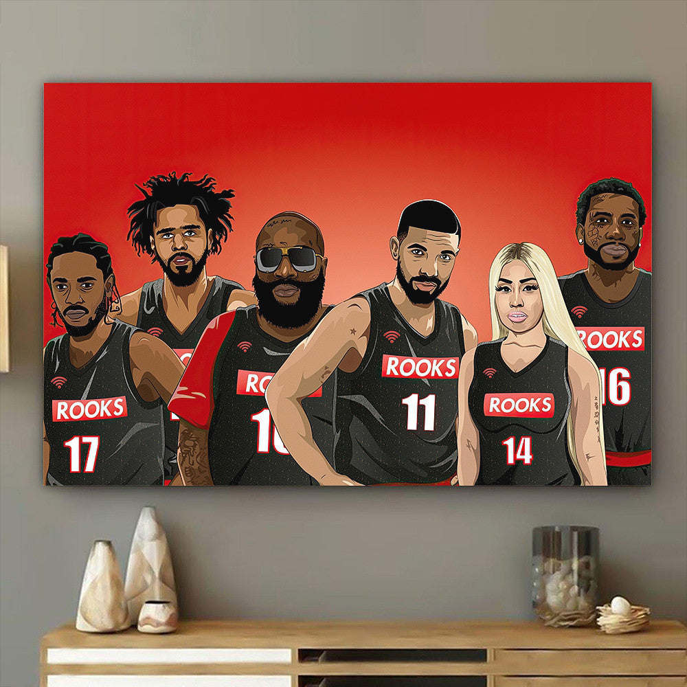 2010S The Rooks Poster – Drake (Captain), Kendrick Lamar, Rick Ross, Nicki Minaj, J. Cole, & Mane Poster Canvas