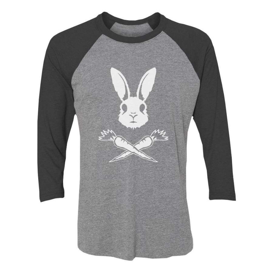 Rabbit Skull Easter Carrots Crossbones 3/4 Women Sleeve Baseball Jersey Shirt