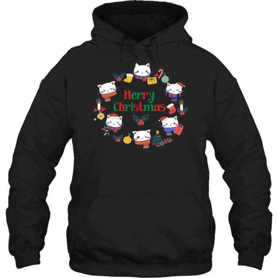 Cute Cat Merry Christmas Xmas Gift Hoodie