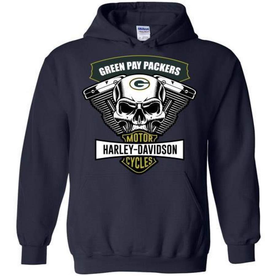 Skull Green Bay Packers motorcycle Harley Davidson Hoodie