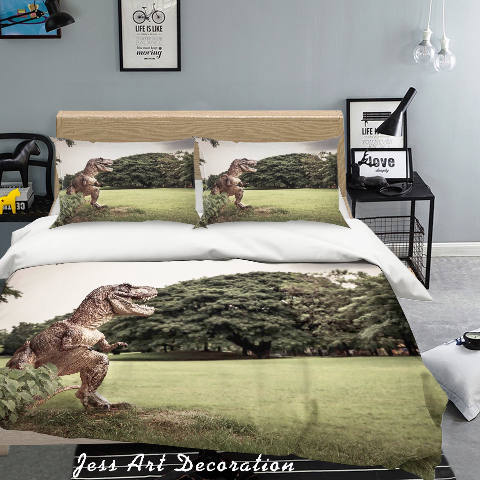 3D Green Grassland Dinosaur Quilt Cover Set Bedding Set Pillowcases 59