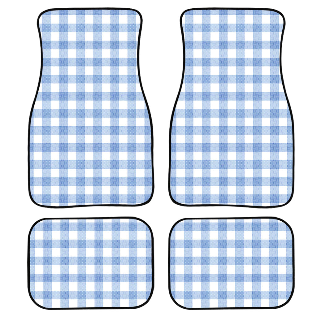 Cornflower Blue And White Gingham Print Front And Back Car Floor Mats, Front Car Mat