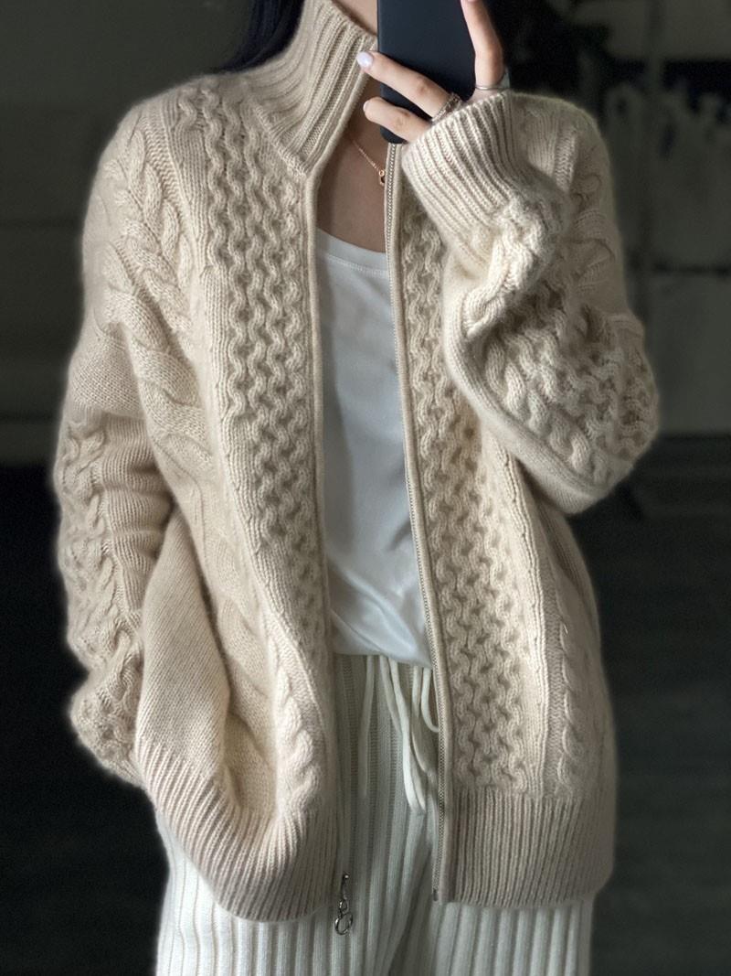 2022 Autumn Winter Thick Turtleneck White Cashmere Knitted Cardigan Women Loose Wool Sweater Cardigans Causal Female Jacket Coat alx