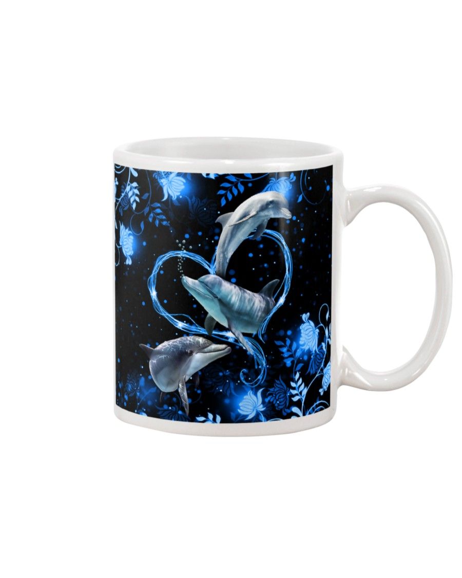 Dolphin Twinkling blue heart Mug White 11Oz