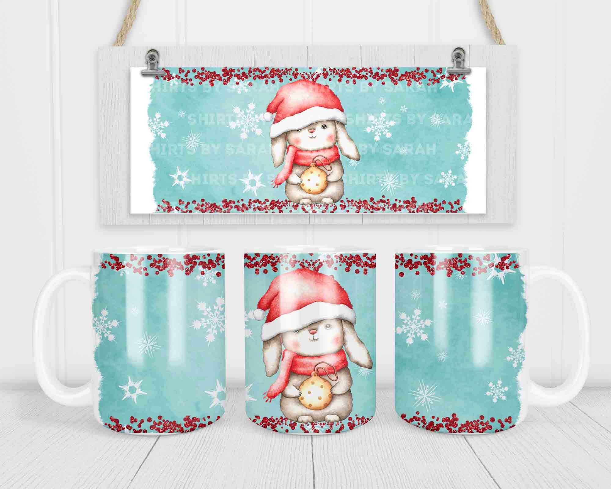 Cute Christmas Coffee Mug Watercolor Bunny Scarf Hat Illustration Adorable Christmas Decor Coffee Mug Gift 15 Oz 20 Oz Jumbo Giant Large Cup