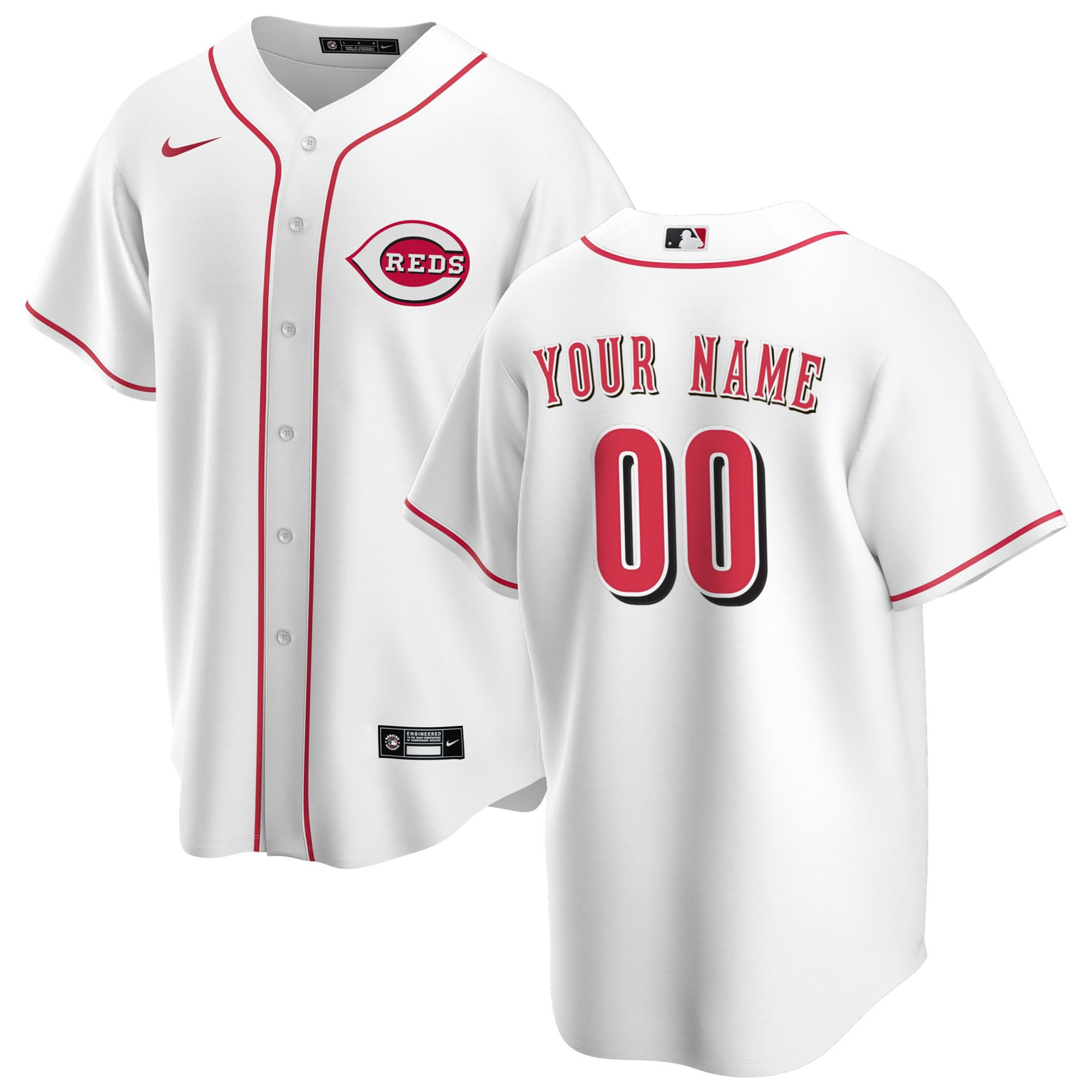 Cincinnati Reds Home Replica Custom Jersey – White Custom Jerseys MLB