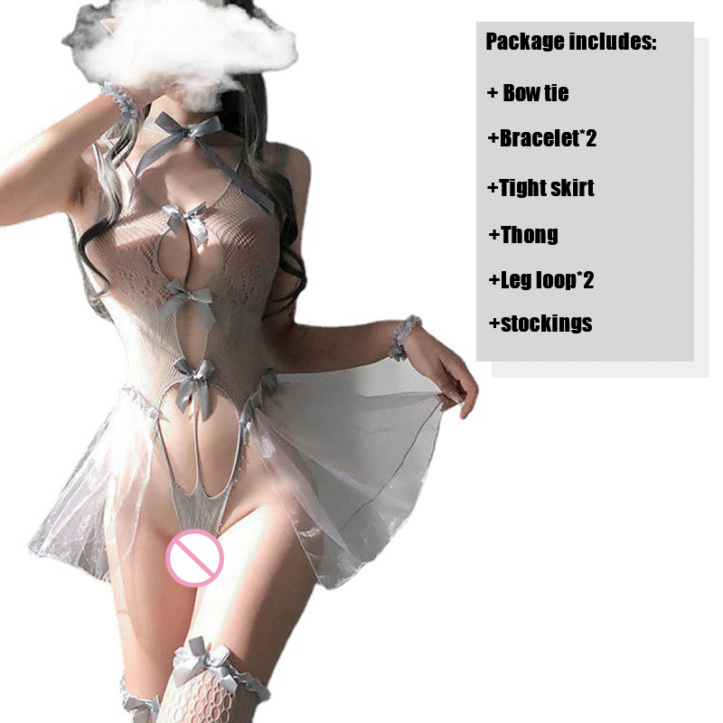 Women Bodysuit Sexy Veil Temptation Hollow Suspender Princess Style Sexy Jumpsuit Cosplay Lace Deep V-neck Lingerie Femme Erotic alx