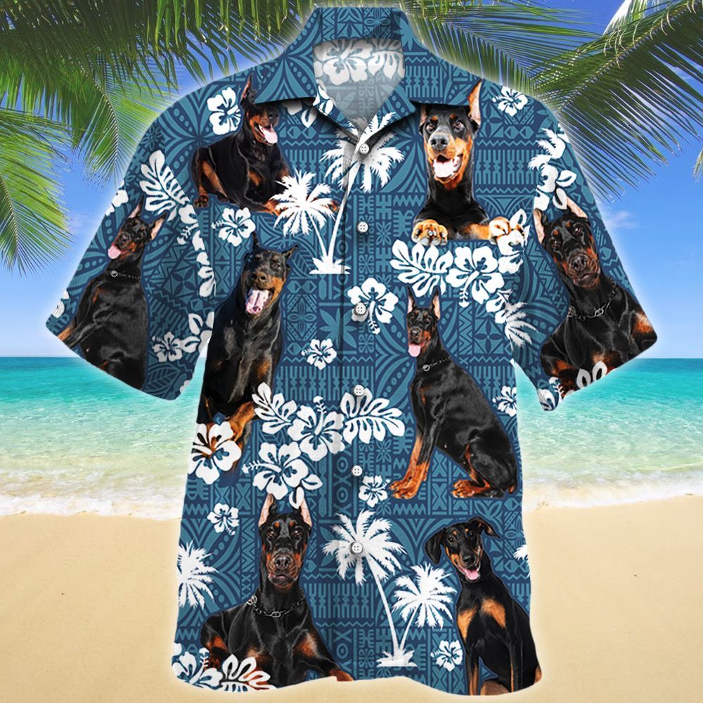 Doberman Pinscher Dog Lovers Blue Tribal Pattern Hawaiian Shirt Ha21087