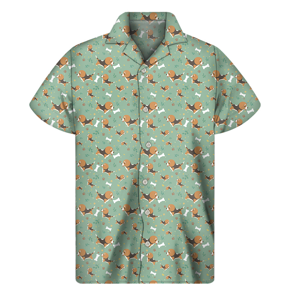 Cute Beagle Puppy Pattern Print Men’S Short Sleeve Shirt