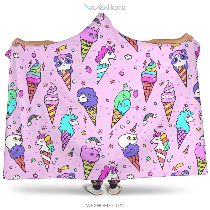 Cute Ice Cream Cone Animal Pattern Hooded Blanket