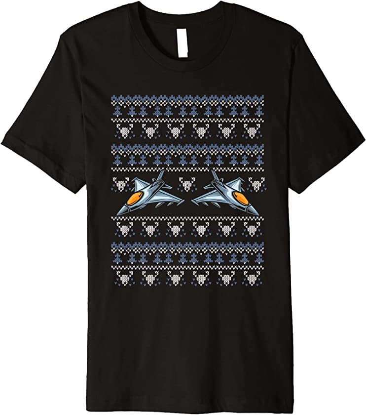 Ugly Christmas X-Mas Jet Aircraft Santa Claus New Year Plane Premium T-Shirt