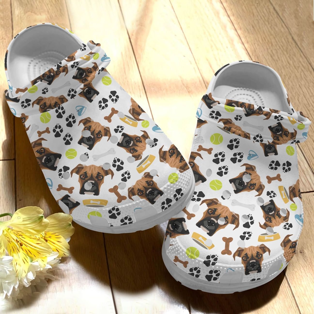 Boxer Personalize Clog, Custom Name, Text, Fashion Style For Women, Men, Kid, Print 3D Smiling Boxer Pattern