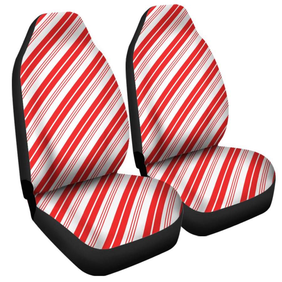 Red And White Candy Cane Stripe Print Universal Fit Car Seat Covers