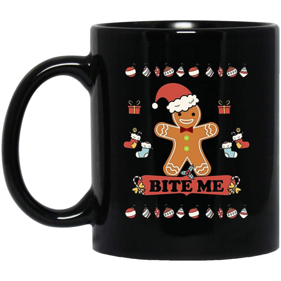 Ugly Christmas Bite Me Gingerbread 11 oz 15 oz Black Mug