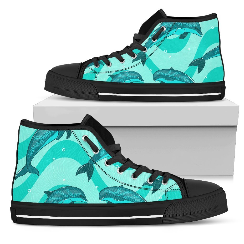 Dolphin Wave Print High Top Personalized Shoes Custom Name, Text For Women, Men