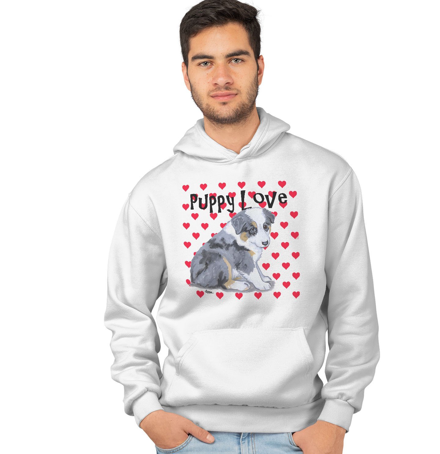 Australian Shepherd Puppy Love – Adult Unisex Hoodie Sweatshirt