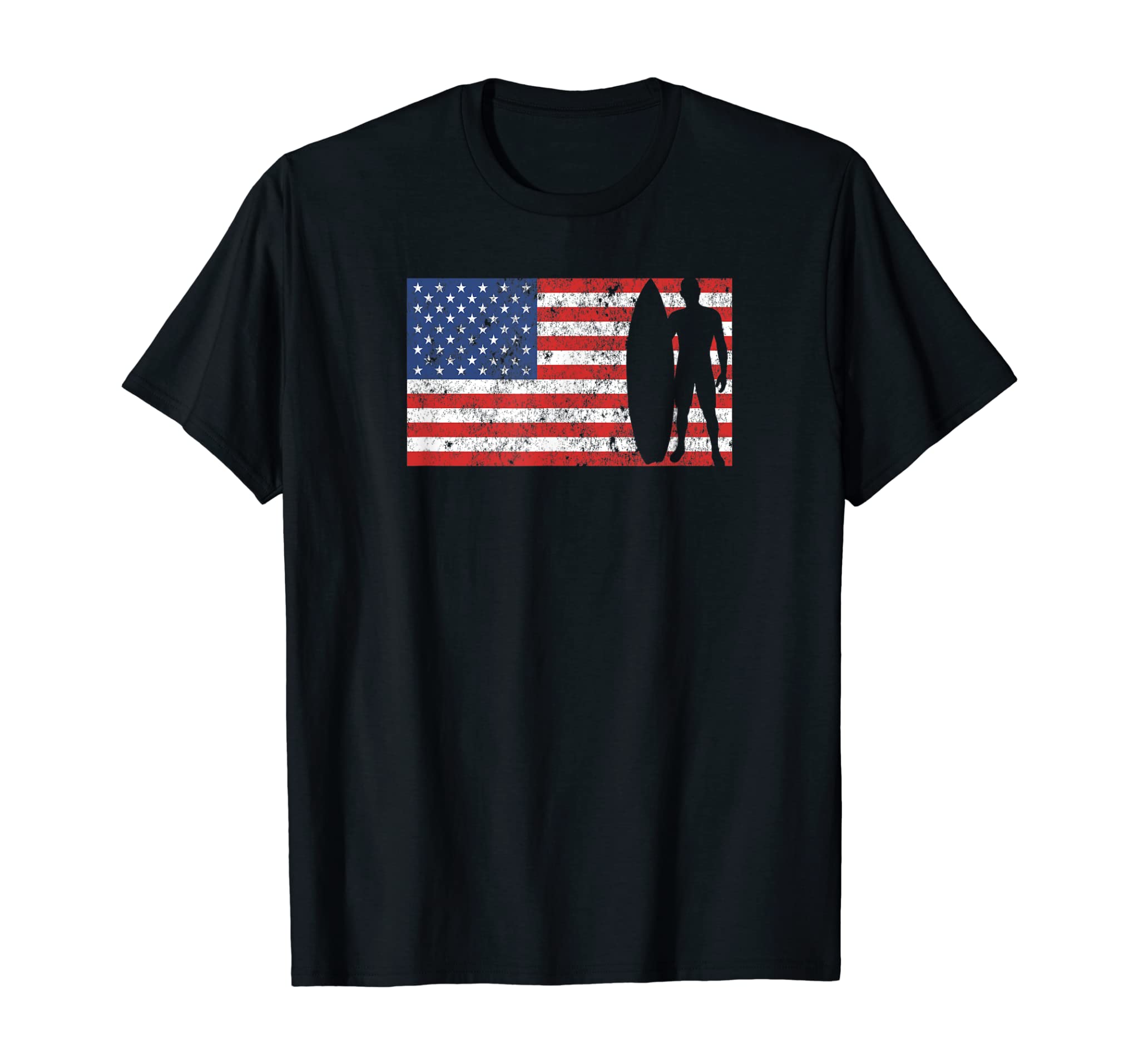 Surfing Surfer 4th of July American Flag Wave Beach USA Cali T-Shirt