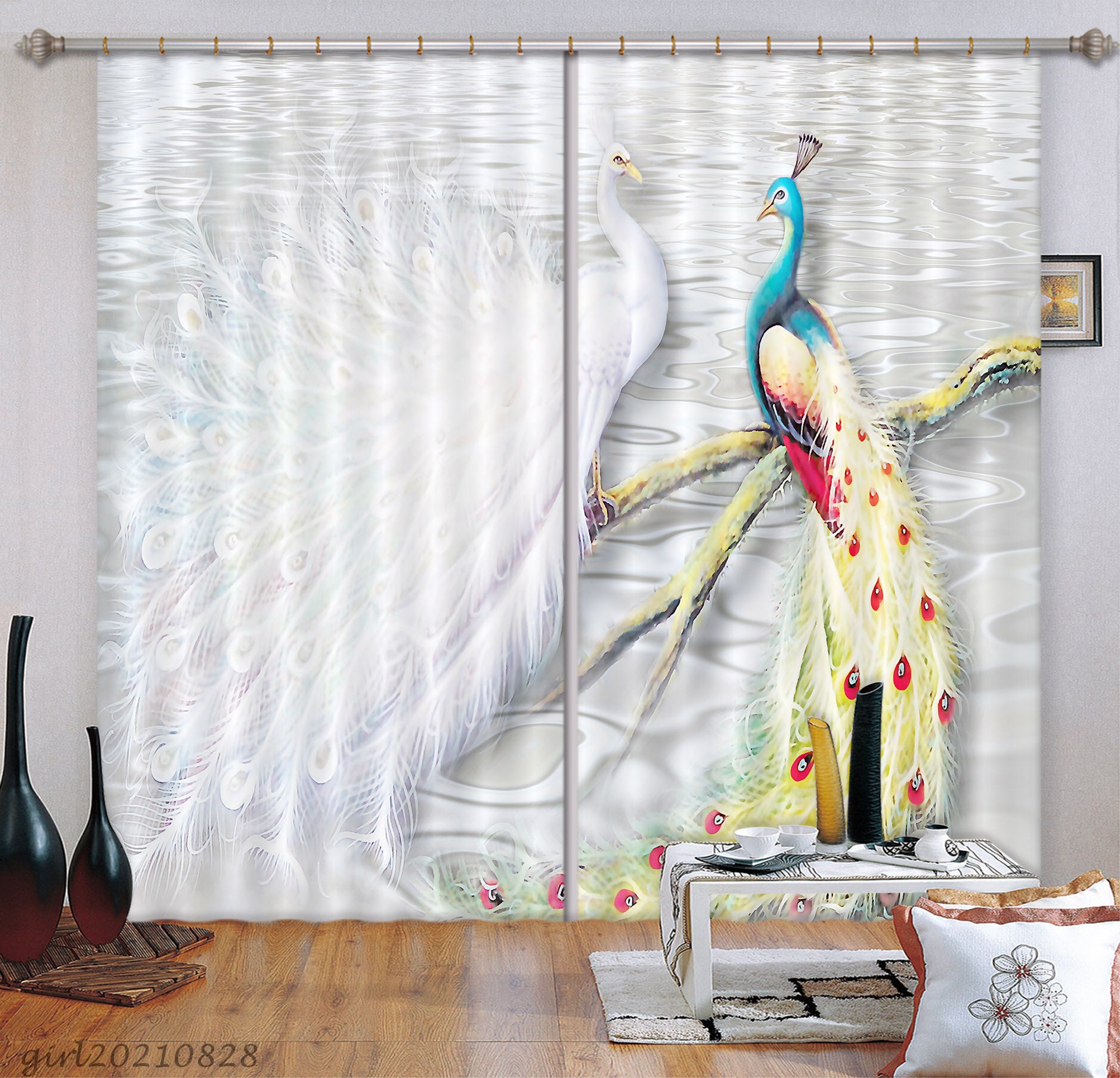 3D Animal Peacock Curtains And Drapes Lqh 56