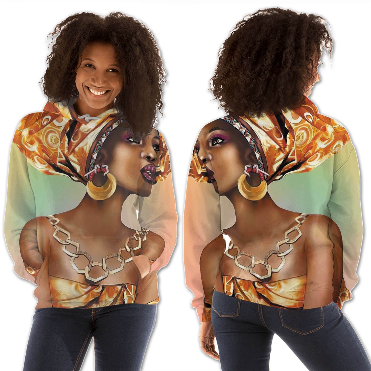 African American Hoodies Pretty Black American Woman All Over Print Womens Hooded Sweatshirt Black History Month Clothing BPS21761