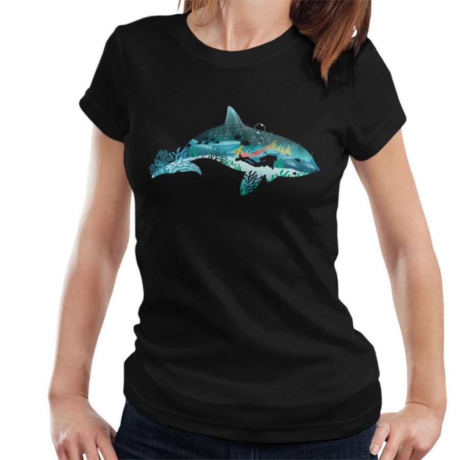 Dolphin Scuba Diver Silhouette Women’s T-Shirt