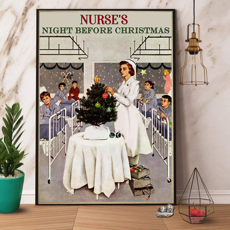 Nurse nurse’s night before christmas xmas tree candy cane hospital vertical paper poster no frame/ wrapped canvas wall decor