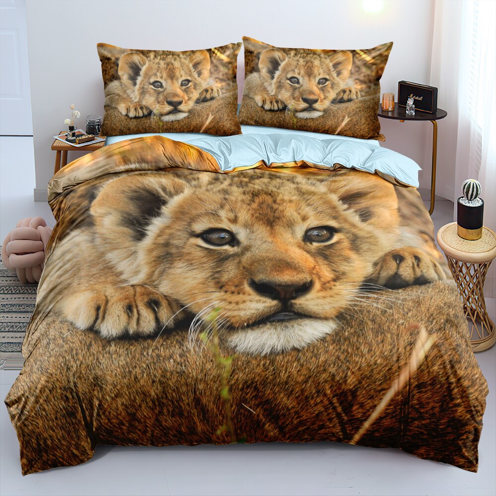 3D Cute Baby Lion Bedding Set Ab Double-Sided Duvet Cover Set Full Queen King Size Bed Linen Fashion Design