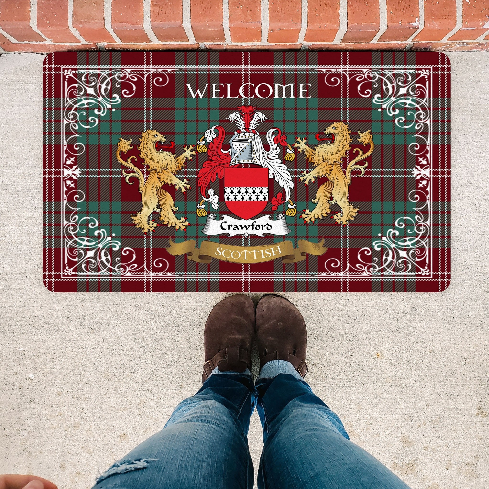 Scotstee Shop Tartan Door Mat The Family Crawford Scottish Plaid Doormat, Welcome Mat, Christmas Door Mat