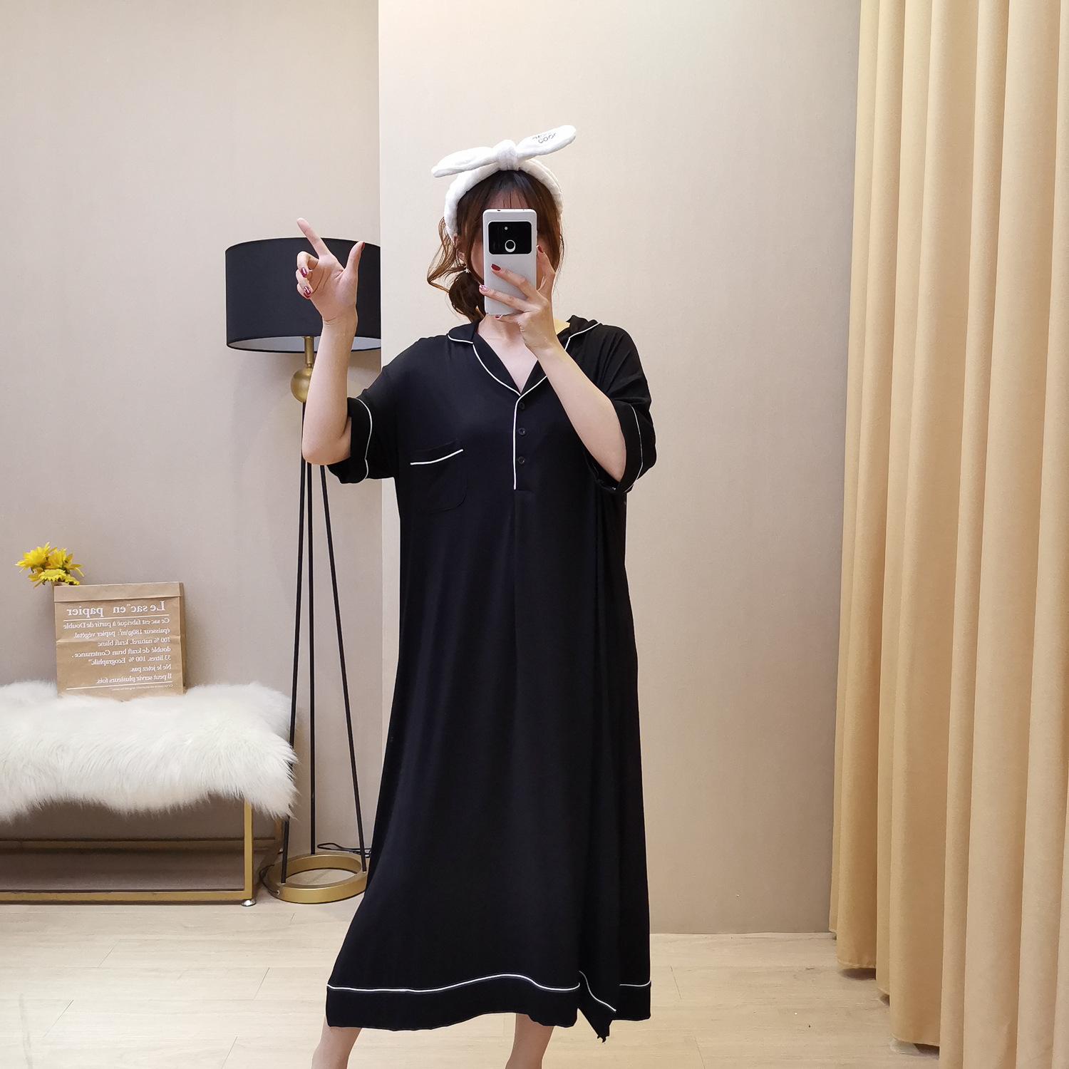 Women Summer Sleep Tops Short Sleeve Plus Size Modal Nightdress Loose Home Clothes with Pocket Plus Size Lingere Sleepwear alx