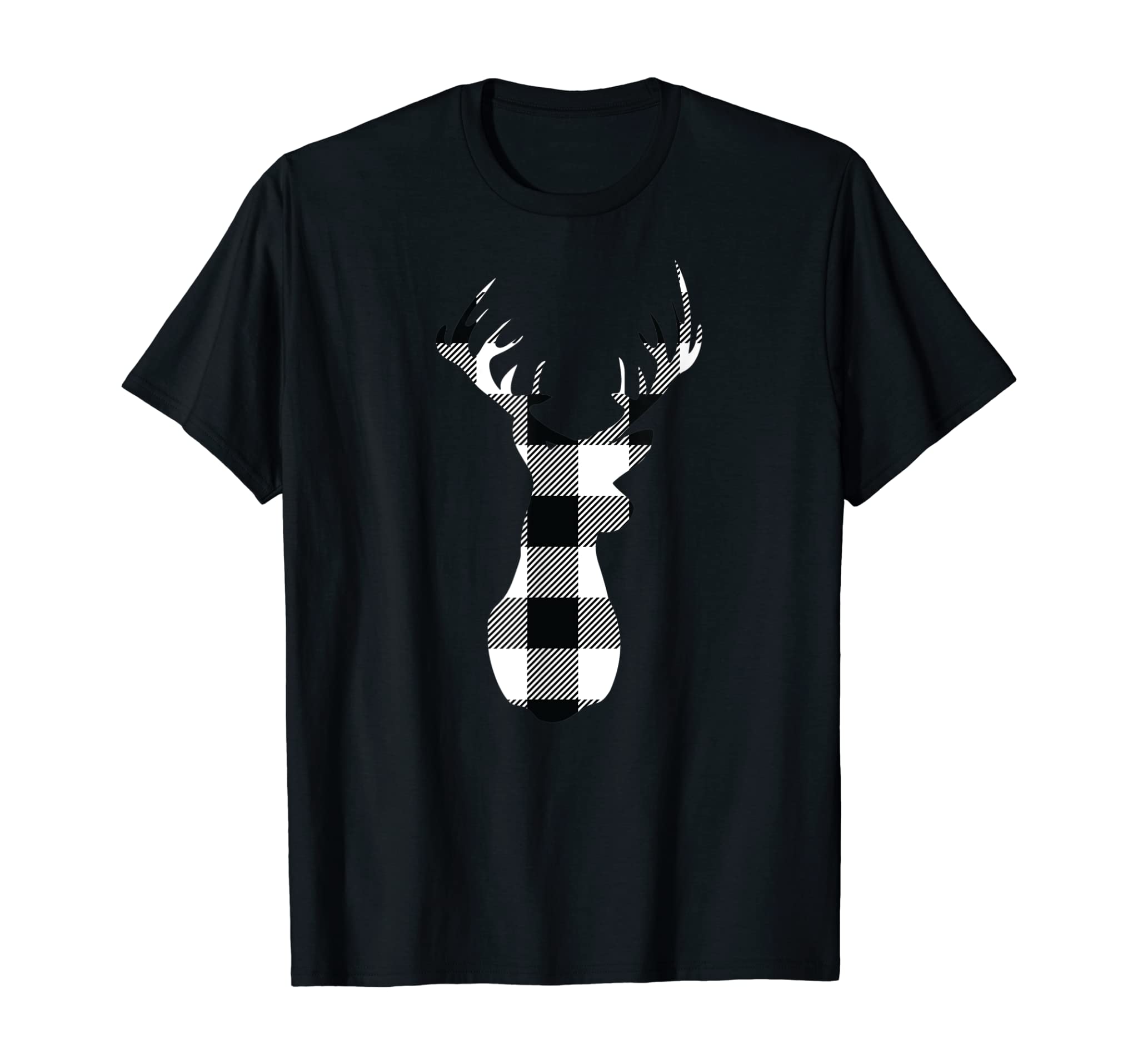 Classic White & Black Christmas Buffalo Plaid Deer Head T-Shirt