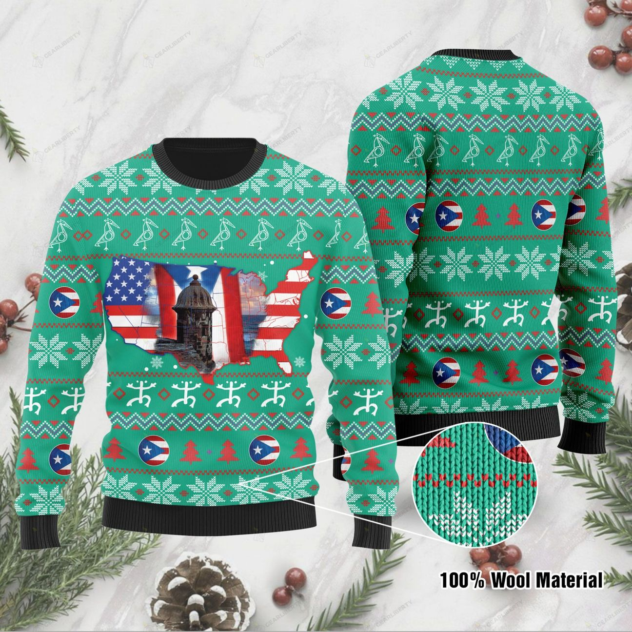 American Puerto Rico Ugly Christmas Sweater | Unisex | Adult | Us1238