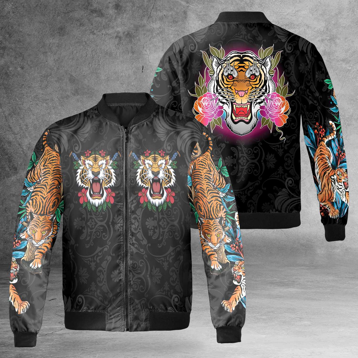 Japanese Tiger Sukajan Style All Over Print Bomber Jacket