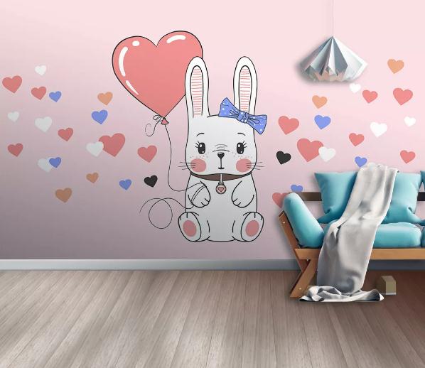 3D Cartoon Rabbit Love Wall Mural Wallpaper 241