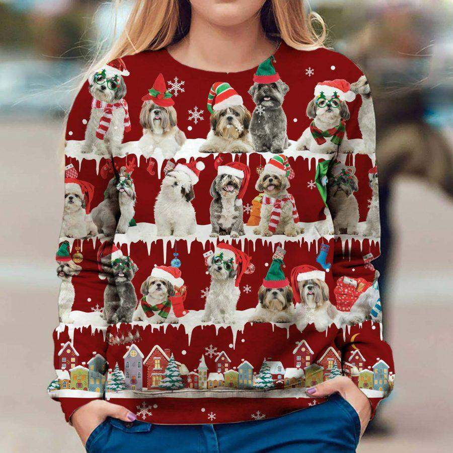 Shih Tzu Snow Christmas Sweatshirt Cute Animal Snowflake Xmas Shirt Designs, Gifts For Friends