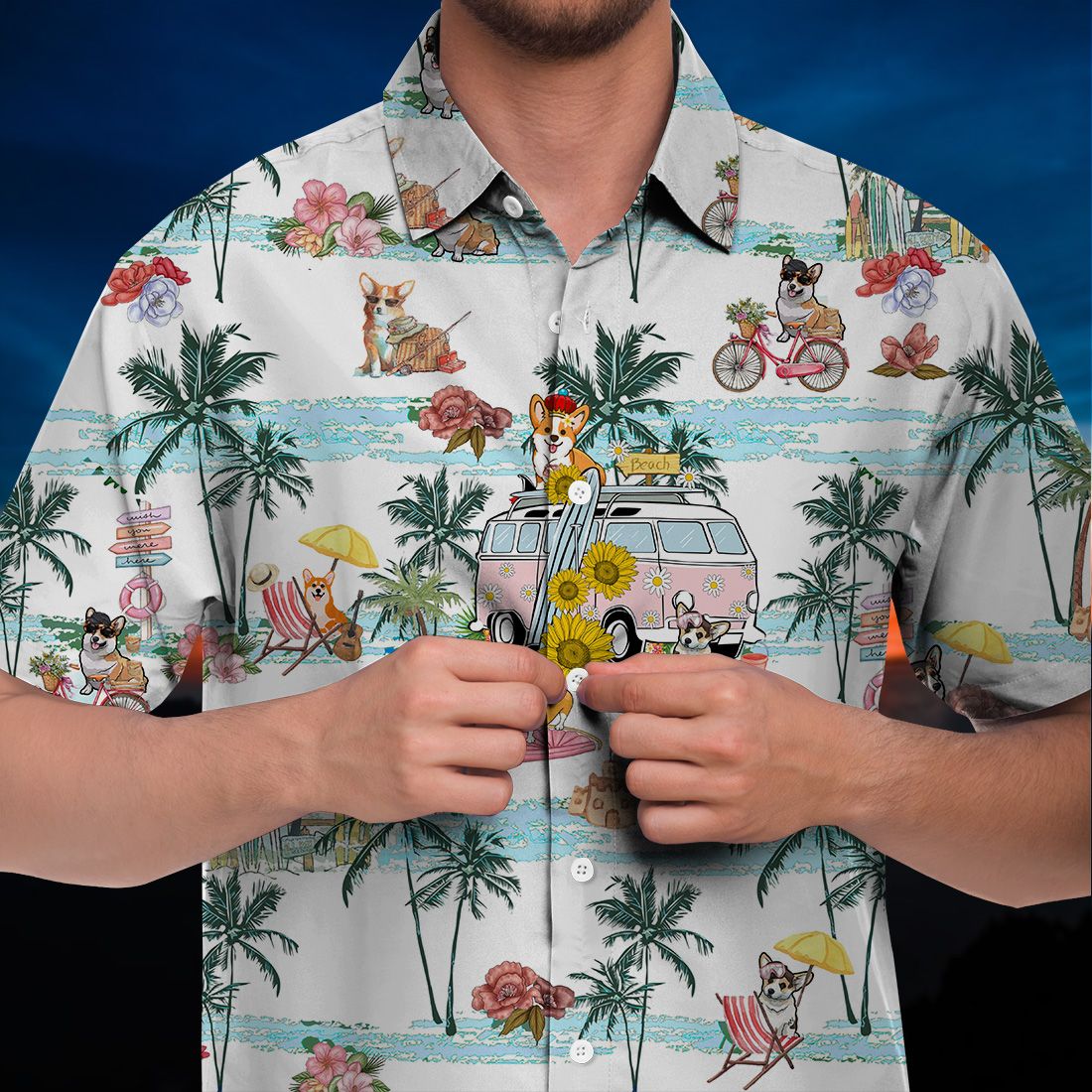 Corgi Hawaii Shirt Beach Floral Retro Ha4559