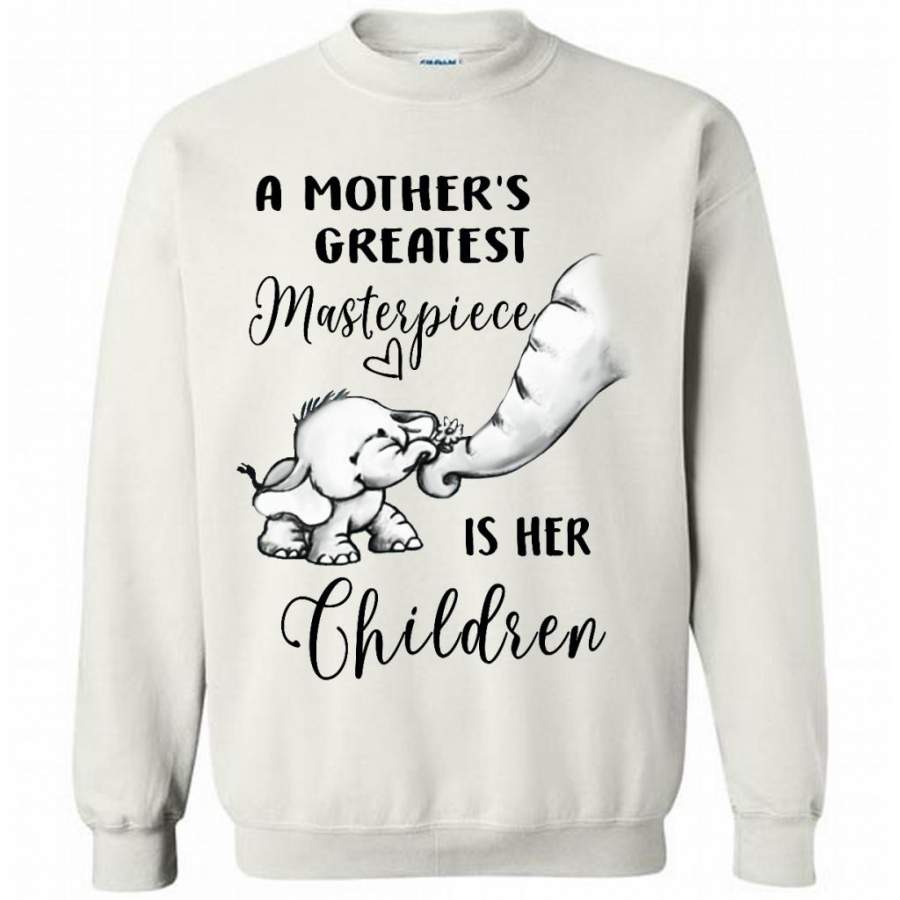 A Mother Greatest Masterpiece Is Her Children, Elephant Mother’s Day Gift – Gildan Crewneck Sweatshirt