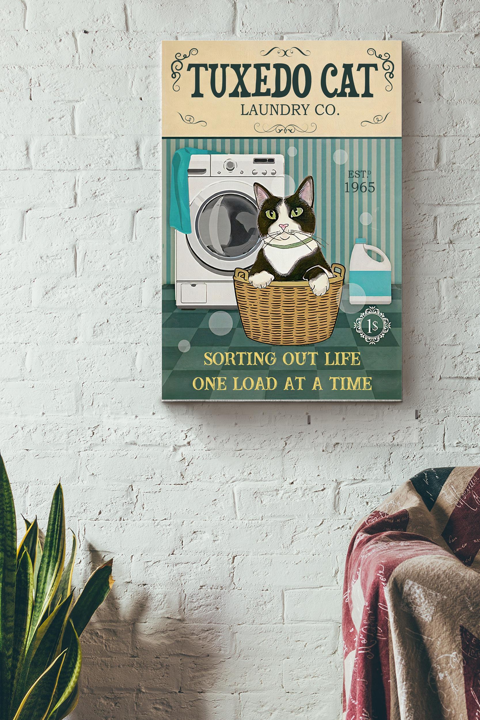 Tuxedo Cat Laundry Co. Poster – Animal Wall Art – Gift For Cat Lover, Bathroom Decor, Cat Foster, Home Decor Wrapped Canvas