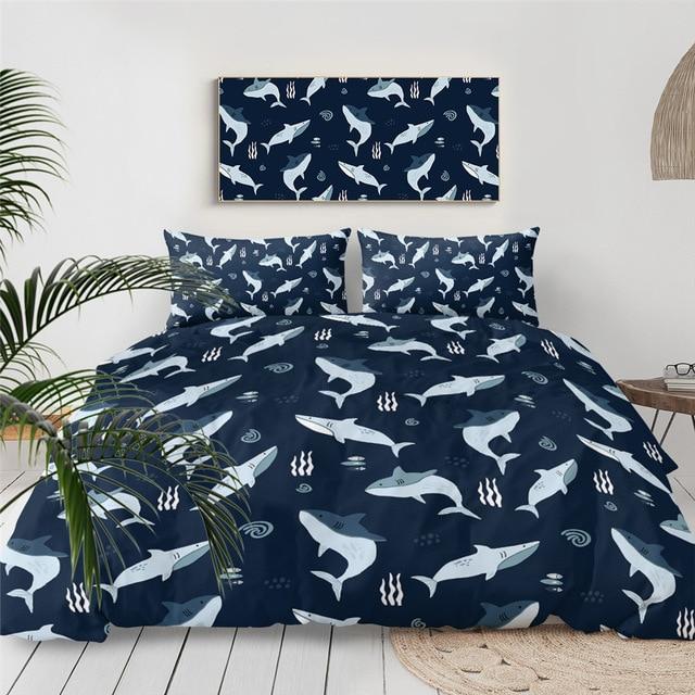 Shark Themed 3 Pieces Quilted Comforter Set For Kids