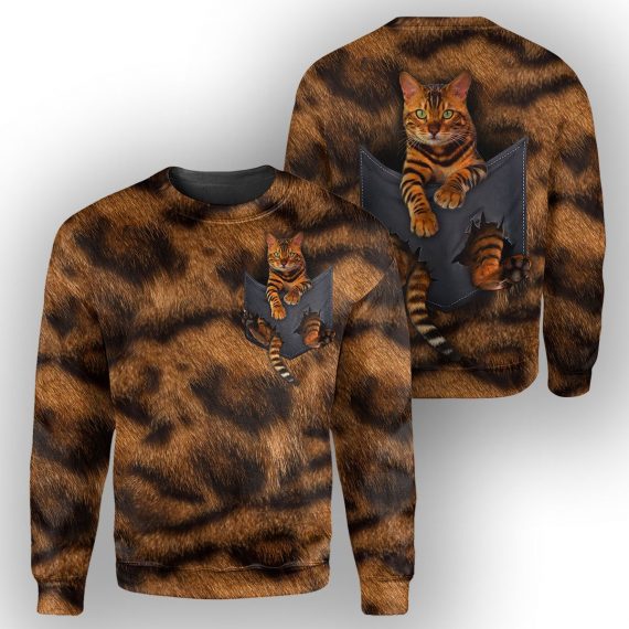 Bengal Cat Pocket All Over Print Unisex Sweatshirt For Cat Lovers